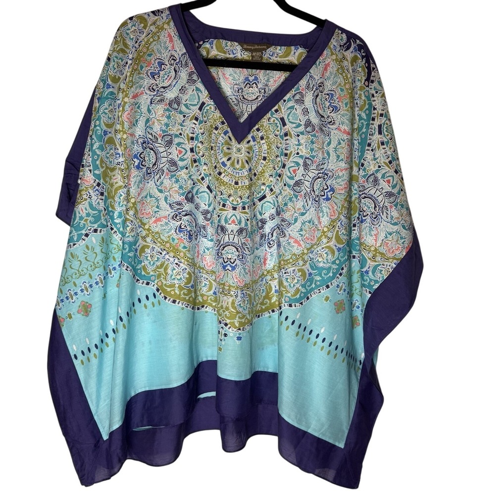 Women's TOMMY BAHAMA Sheer Tropical Floral Print Kimono Sleeve Beach Cover-Up OS